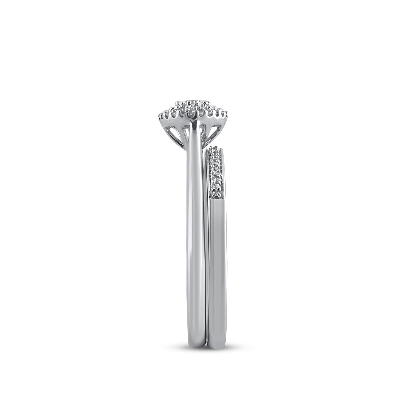 TJD 0.20 Carat Natural Round Cut Diamond 14 Karat White Gold Bridal Ring Set In New Condition For Sale In New York, NY