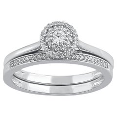 Used TJD 0.20 Carat Natural Round Cut Diamond 14 Karat White Gold Bridal Ring Set