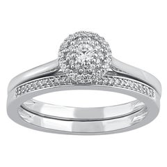 TJD 0.20 Carat Natural Round Cut Diamond 14 Karat White Gold Bridal Ring Set