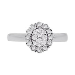 TJD 0.20 Carat Natural Round Diamond 14 Karat White Gold Halo Engagement Ring