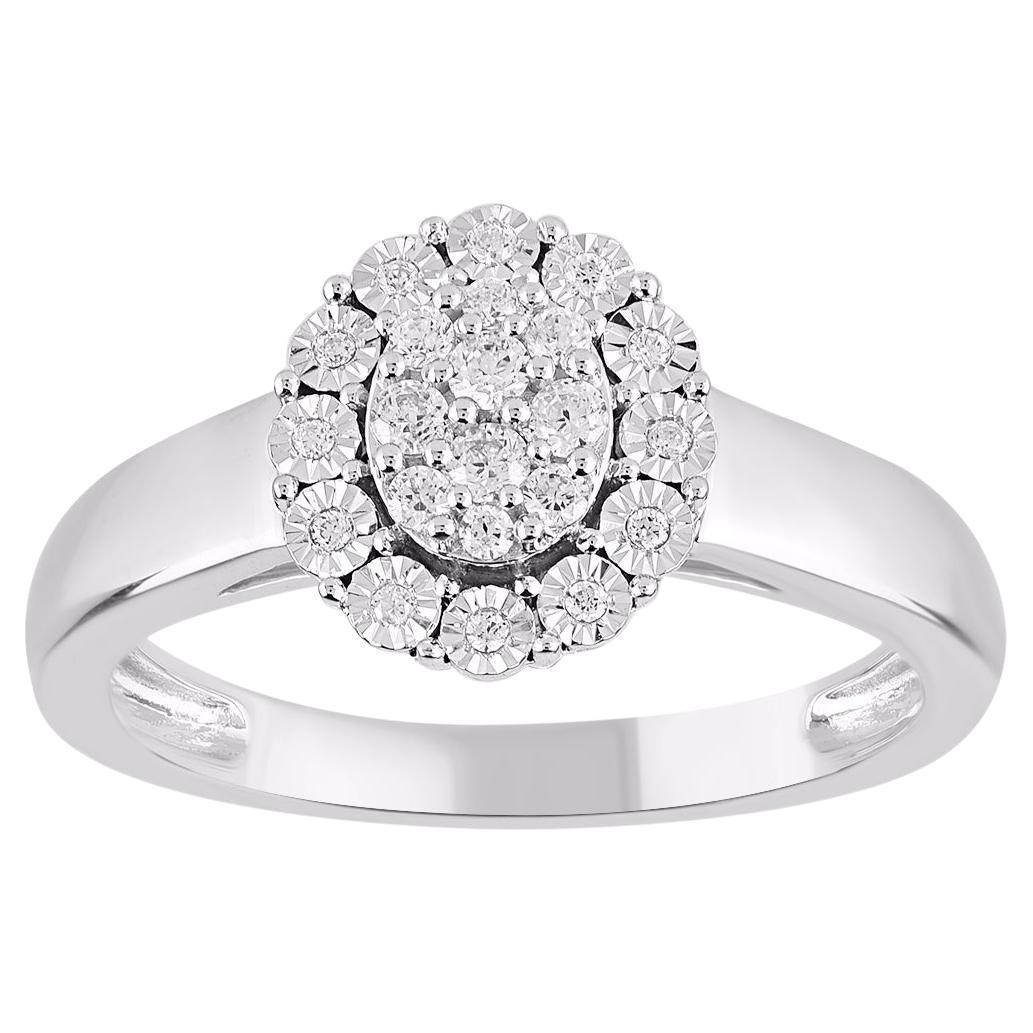 TJD Anillo de compromiso halo de oro blanco de 14 quilates con diamante redondo natural de 0,20 quilates
