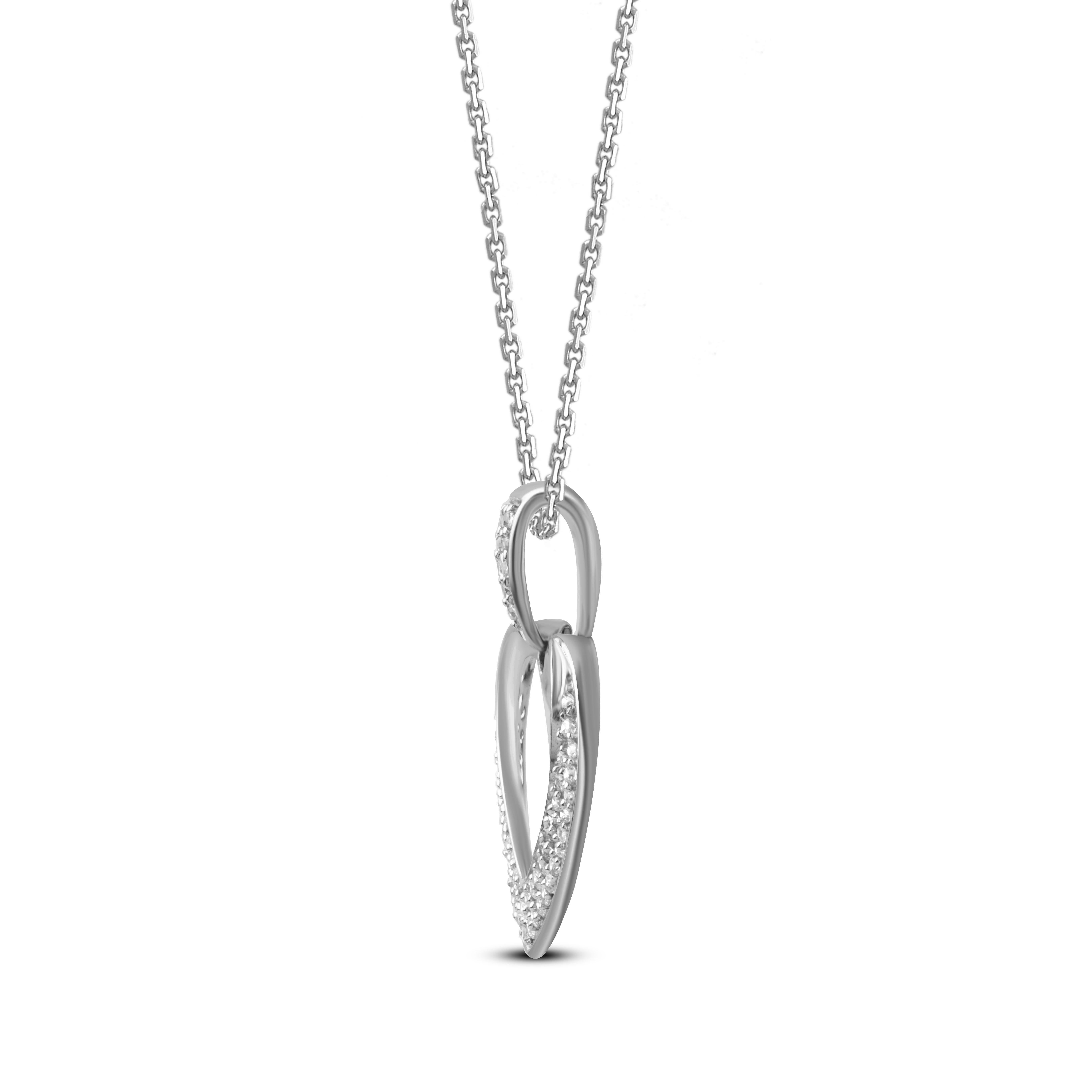 Romantic TJD 0.20 Carat Natural Round Diamond 14 Karat White Gold Heart Pendant Necklace For Sale