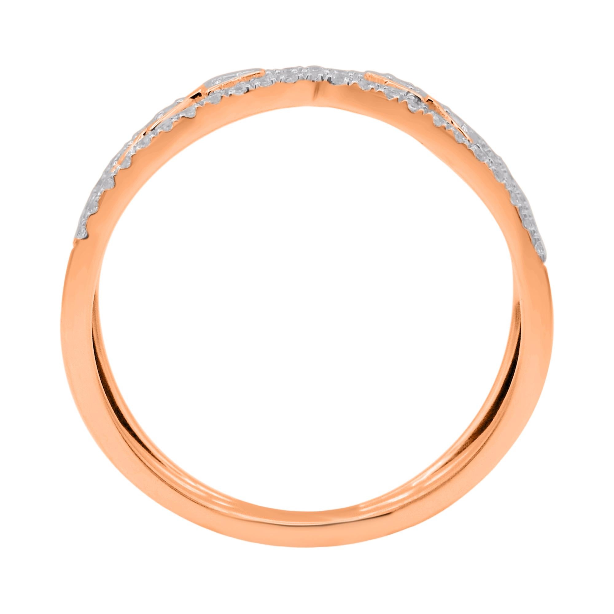 TJD Anillo de boda de oro rosa de 14 quilates con diamante redondo natural de 0,20 quilates Art Decó en venta