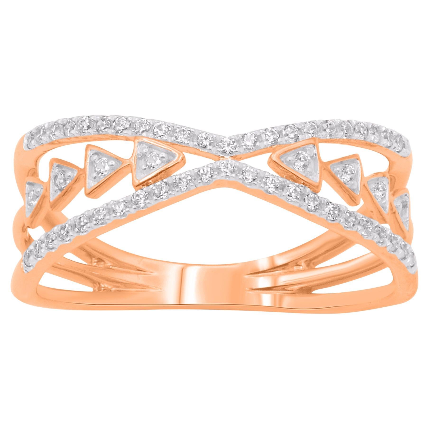 TJD 0.20 Carat Natural Round Diamond 14KT Rose Gold Wedding Band Ring