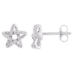 TJD 0.20 Carat Natural Round Diamond 14KT White Gold Star Stud Earrings