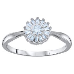 Bague grappe de diamants ronds naturels de 0,20 carat TJD en or blanc 14 carats