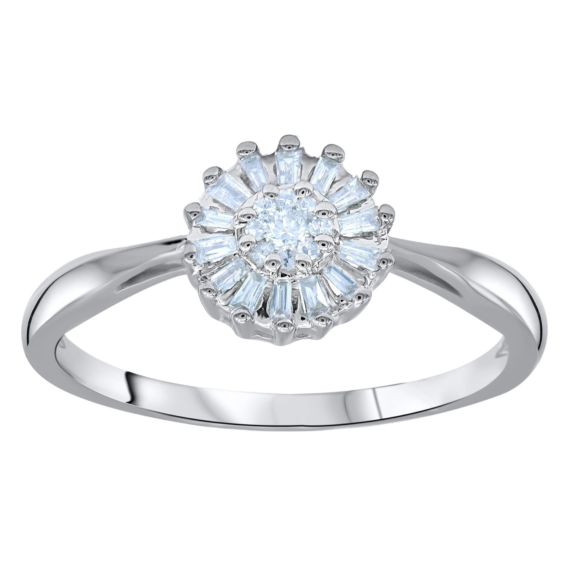 TJD 0.20 Carat Natural Round Diamond Cluster Ring in 14 Karat White Gold