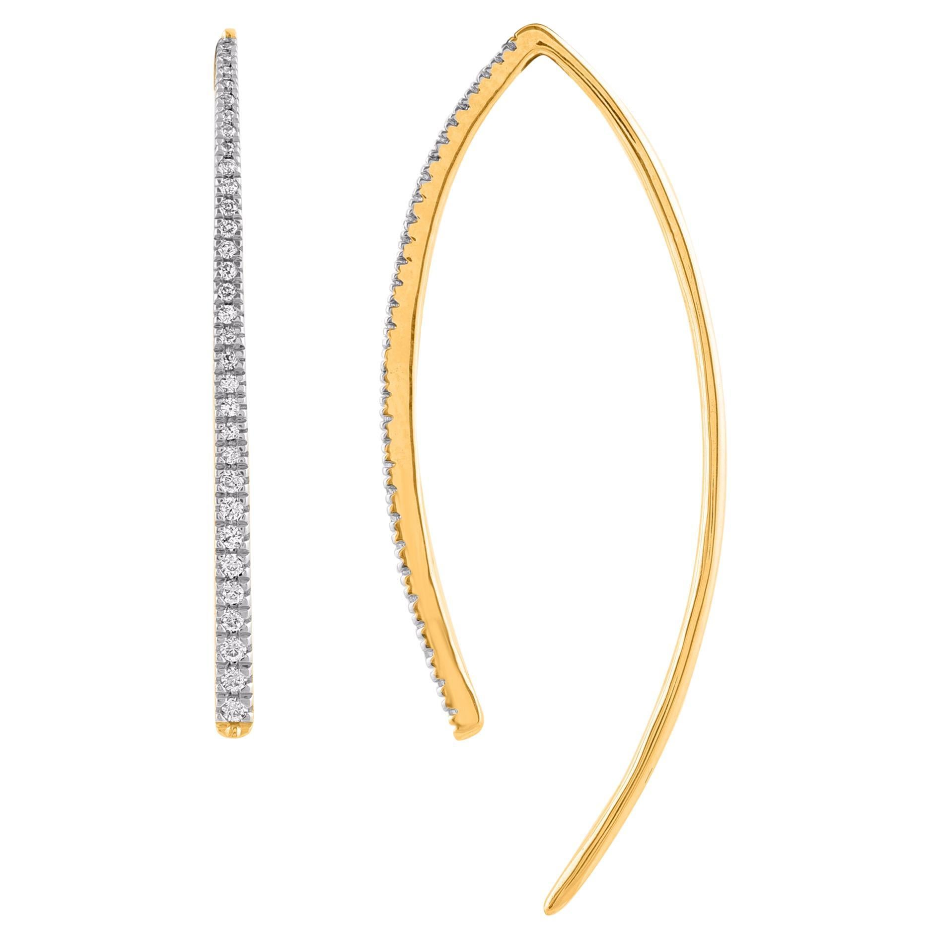 TJD 0.20 Carat Natural Round Diamond Yellow Gold Wire Hook Earrings For Sale