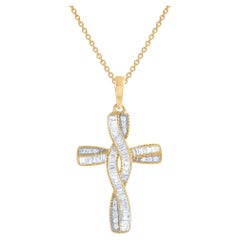 TJD 0.20 Carat Round and Baguette Natural Diamond 14KT Yellow Gold Cross Pendant TJD 0.20 Carat Round and Baguette Natural Diamond 14KT Yellow Gold Cross Pendant