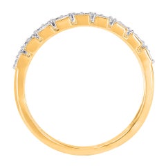 TJD 0.20 Carat Round & Baguette Cut Diamond 14KT Yellow Gold Wedding Band Ring