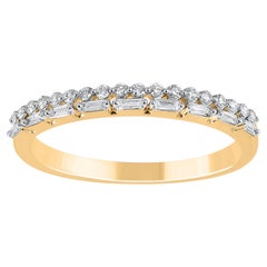 TJD 0.20 Carat Round & Baguette Cut Diamond 14KT Yellow Gold Wedding Band Ring