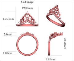 TJD 0.20 Carat Round & Baguette Diamond 14 Karat Yellow Gold Princess Tiara Ring
