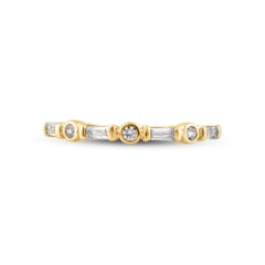TJD 0.20 Carat Round & Baguette Diamond 14KT Gold Stackable Wedding Band Ring