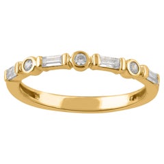 TJD 0.20 Carat Round
Baguette Diamond 14KT Gold Stackable Wedding Band Ring