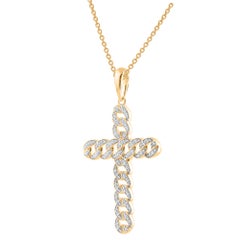 TJD 0.20 Carat Round Cut Diamond Cross Pendant Necklace in 14KT Yellow Gold