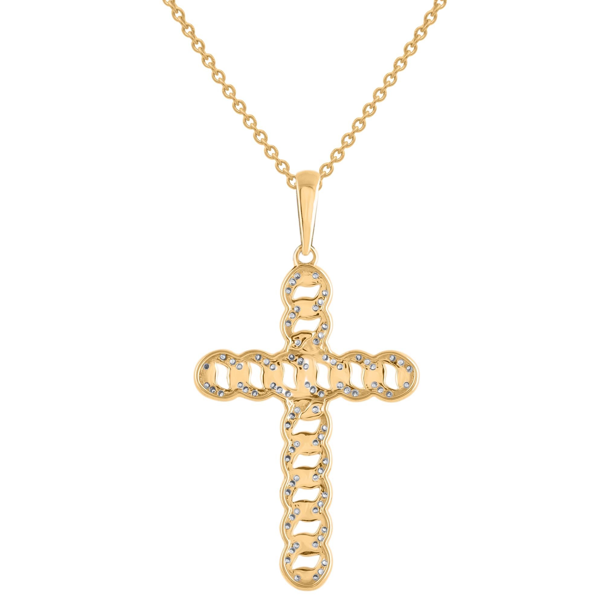 Modern TJD 0.20 Carat Round Cut Diamond Cross Pendant Necklace in 14KT Yellow Gold For Sale