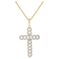 Collier pendentif croix en or jaune 18 carats avec diamants taille ronde de 0,20 carat TJD