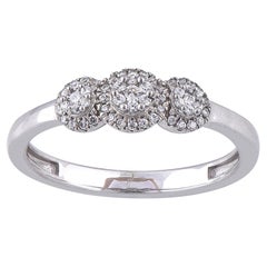 TJD 0.20 Carat Round Diamond 14 Karat White Gold Halo 3 Cluster Engagement Ring