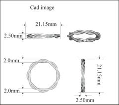 TJD 0.20 Carat Round Diamond 14 Karat White Gold Twisted Wedding Band Ring