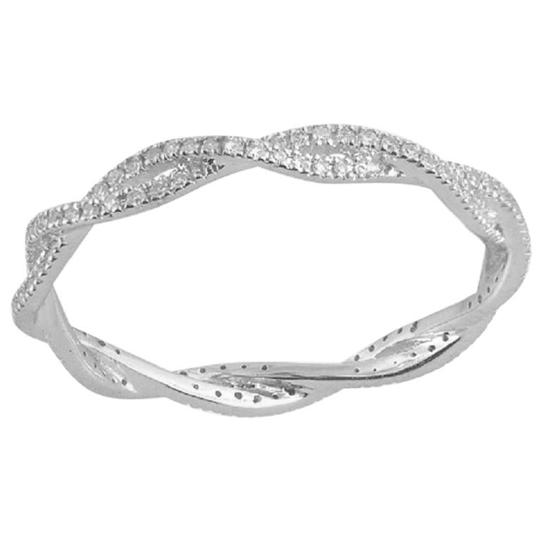 TJD 0.20 Carat Round Diamond 14 Karat White Gold Twisted Wedding Band Ring