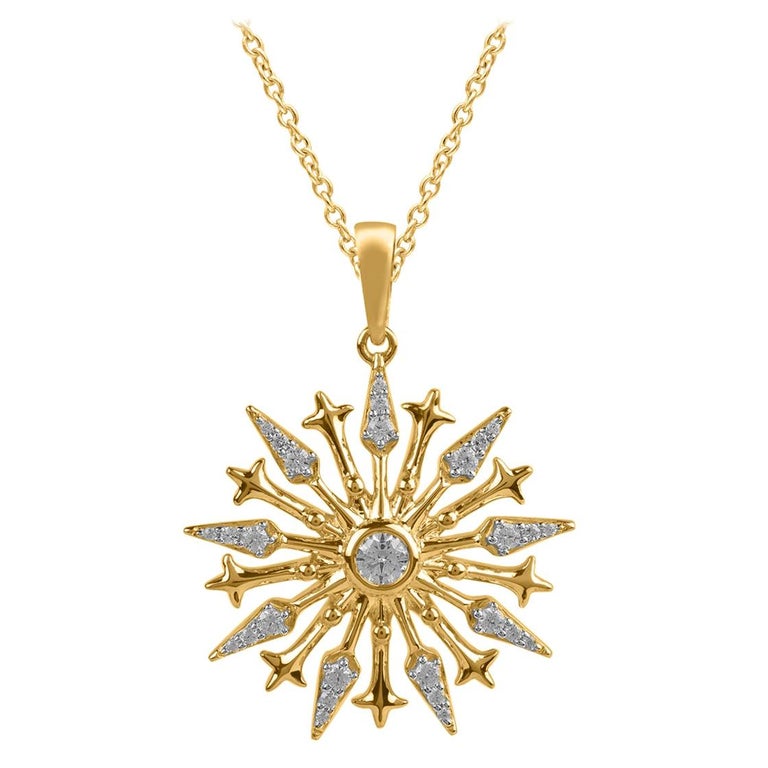TJD 0.20 Carat Round Diamond 14 Karat Yellow Gold Designer Snowflake ...
