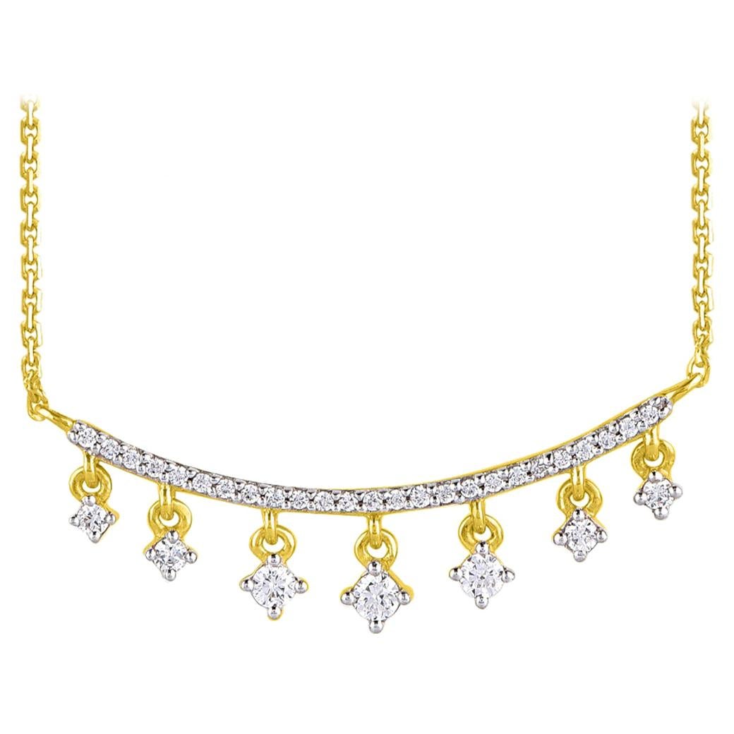 TJD 0.20 Carat Round Diamond 14K Yellow Gold Curve Dangling Bar Fashion Necklace For Sale