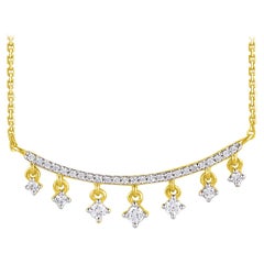 TJD 0.20 Carat Round Diamond 14K Yellow Gold Curve Dangling Bar Fashion Necklace