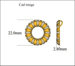 TJD 0.20 Carat Round Diamond 14K Yellow Gold Designer Circular Fashion Pendant