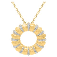 TJD 0.20 Carat Round Diamond 14K Yellow Gold Designer Circular Fashion Pendant