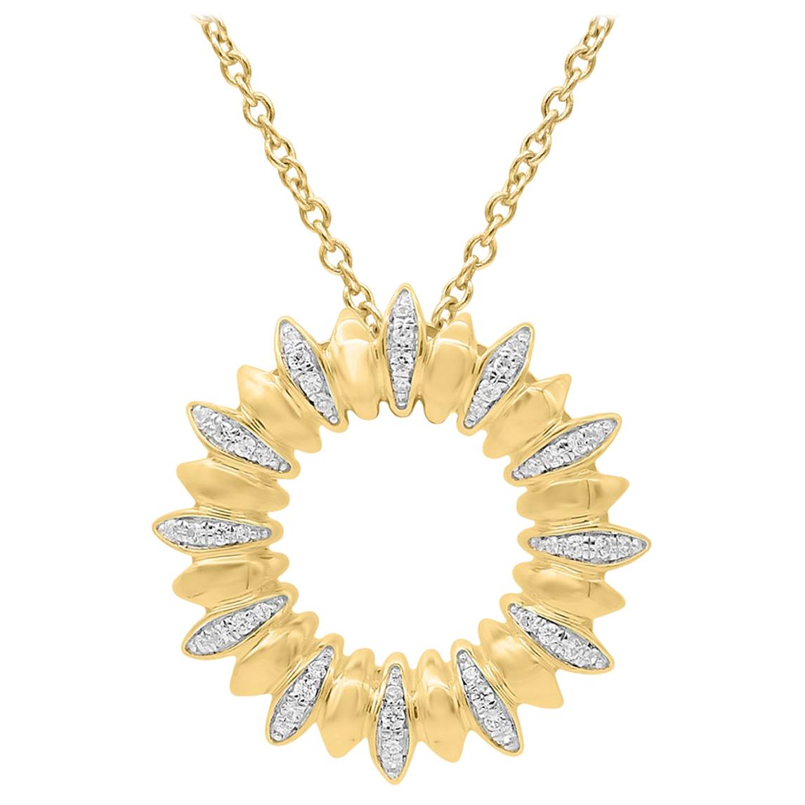 TJD 0.20 Carat Round Diamond 14K Yellow Gold Designer Sunflower Diamond Pendant