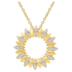 TJD 0.20 Carat Round Diamond 14K Yellow Gold Designer Sunflower Diamond Pendant