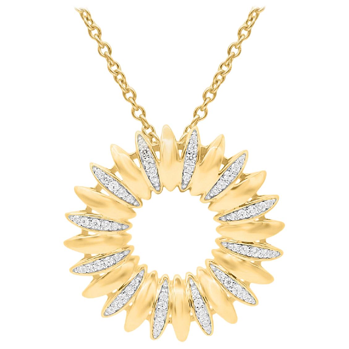 TJD Pendentif tournesol en or jaune 14K avec diamant rond de 0,20 carat en vente