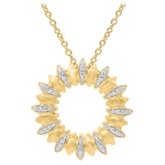 TJD Ciondolo con diamante rotondo da 0,20 carati in oro giallo 14K con girasole di design