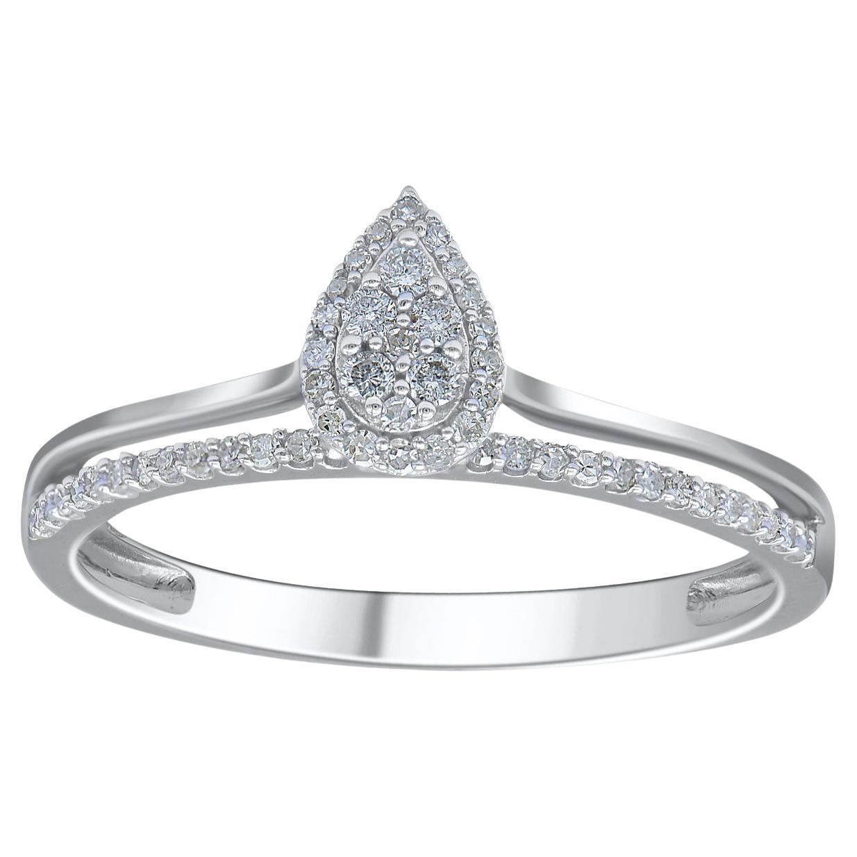 TJD 0.20 Carat Round Diamond 14KT Gold Pear Shape Split Shank Engagement Ring