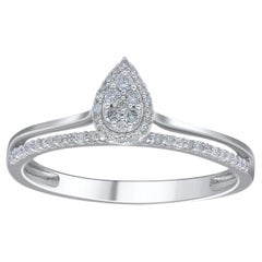 Bague de fiançailles à tige fendue en or 14 carats avec diamants ronds de 0,20 carat en forme de poire TJD