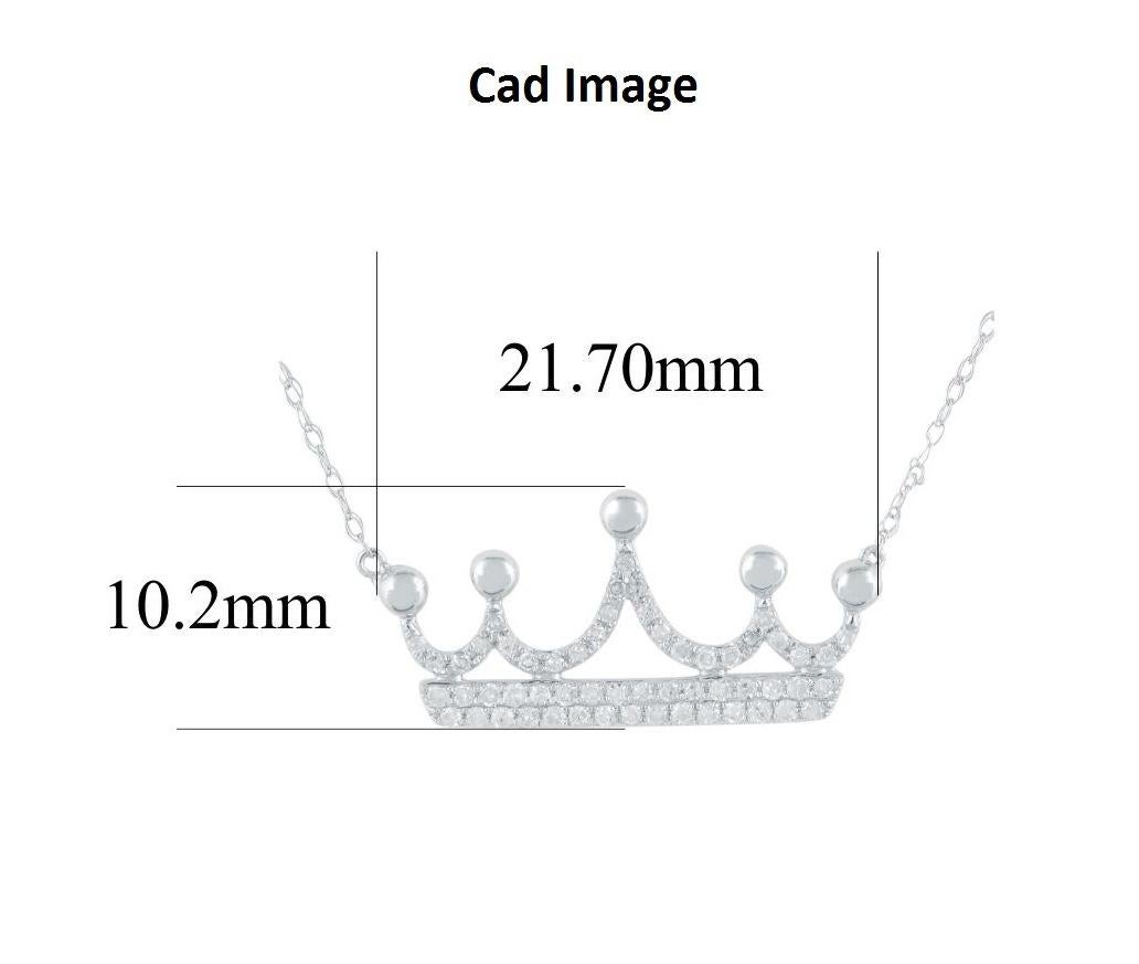 Round Cut TJD 0.20Carat Diamond 14 K White Gold Charming Crown Necklace with 18 inch chain For Sale