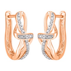 TJD 0,20Carat Round Diamond 14 Karat Rose Gold Twisted Knot Huggie Hoop Earrings