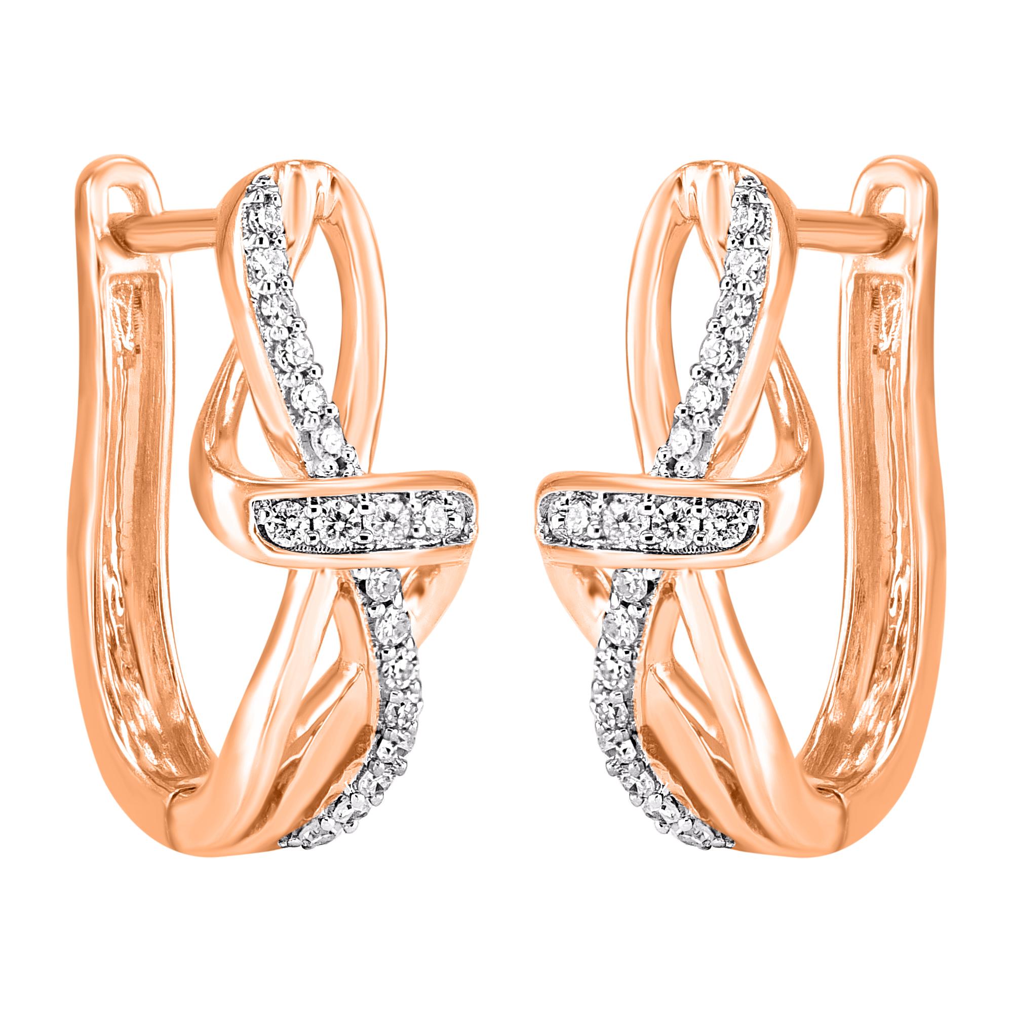 A sparkling delight, these diamond twisted knot earrings fit her charming aesthetic. Embellished with 38 round diamond set in prong setting, and dazzles with H-I color I2 clarity. Captivating with 0.20 Carat and secures comfortably with safety lock.
