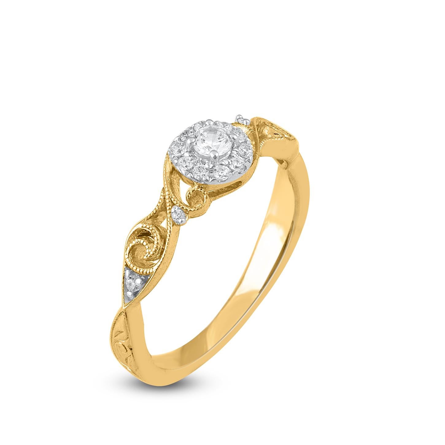 Contemporary TJD 0.21 Carat Brilliant Cut Diamond 14KT Yellow Gold Vintage Engagement Ring For Sale