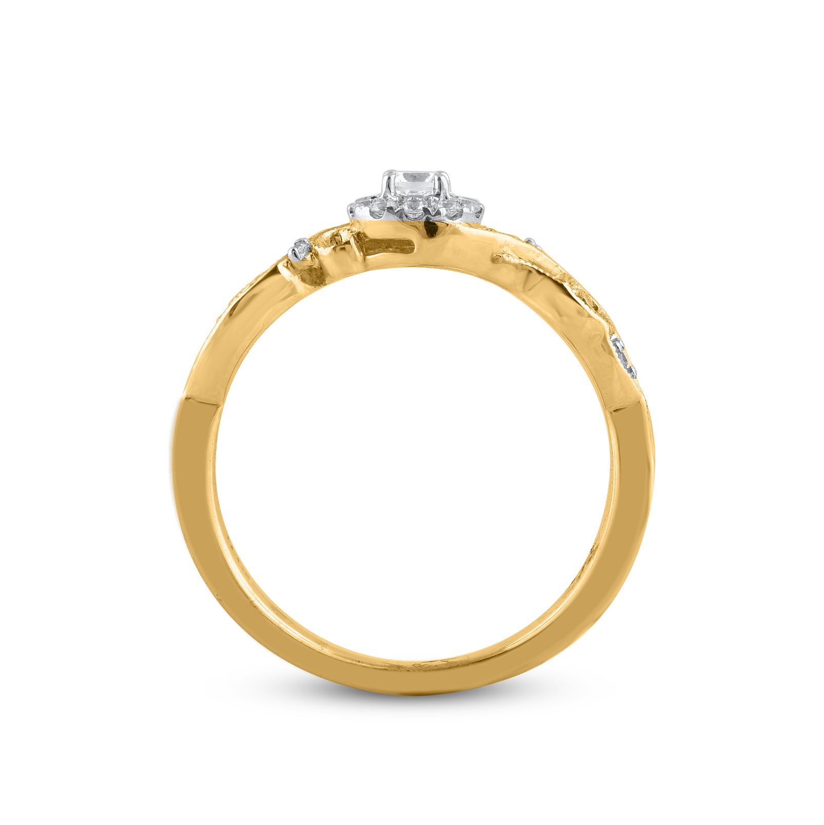 TJD 0.21 Carat Brilliant Cut Diamond 14KT Yellow Gold Vintage Engagement Ring In New Condition For Sale In New York, NY