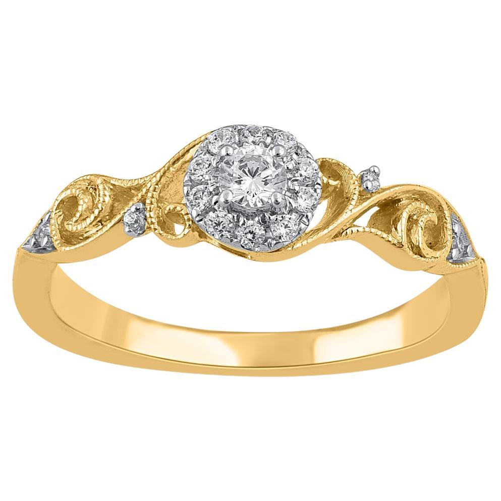 TJD 0.21 Carat Brilliant Cut Diamond 14KT Yellow Gold Vintage Engagement Ring For Sale