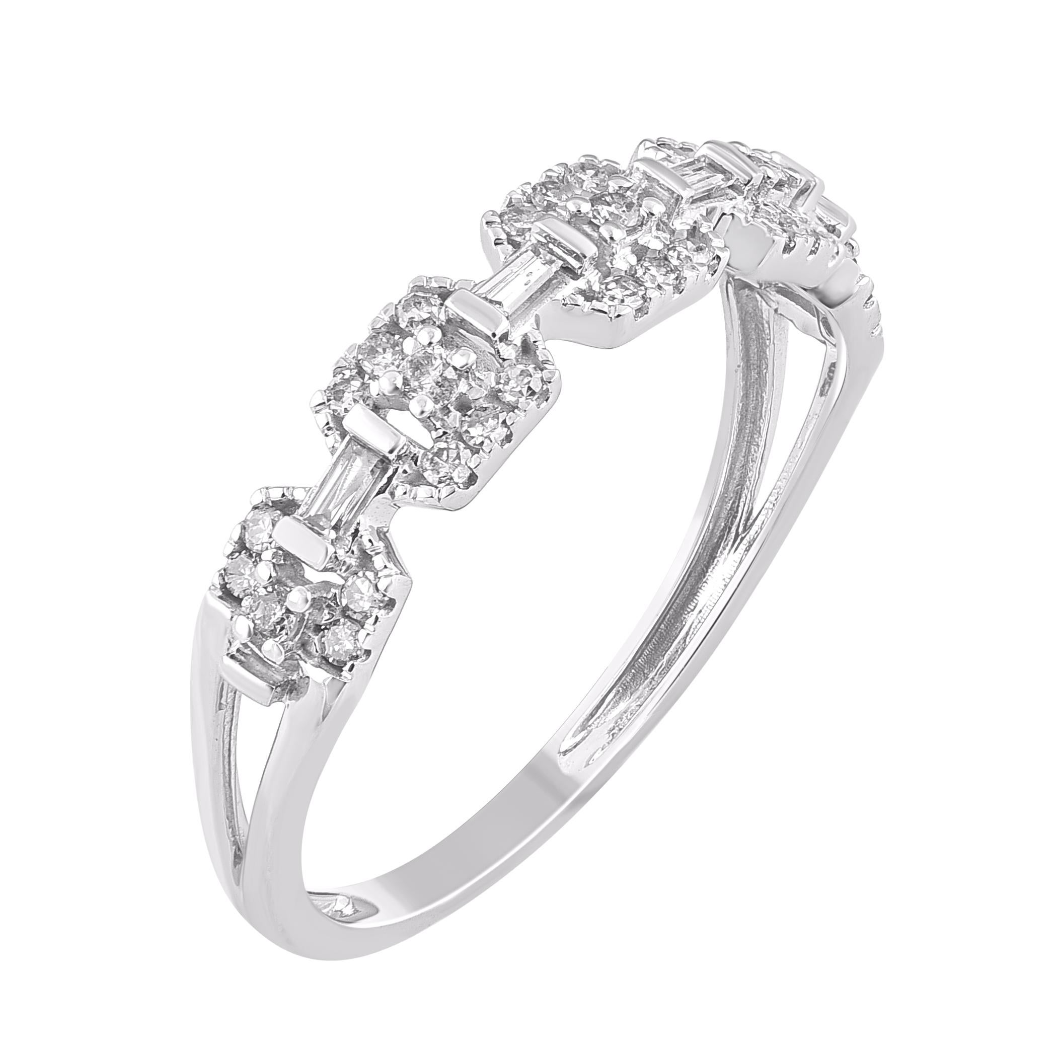 TJD 0,22 Karat runder & Baguette-Diamant 14 Karat Weißgold Ehering (Zeitgenössisch) im Angebot