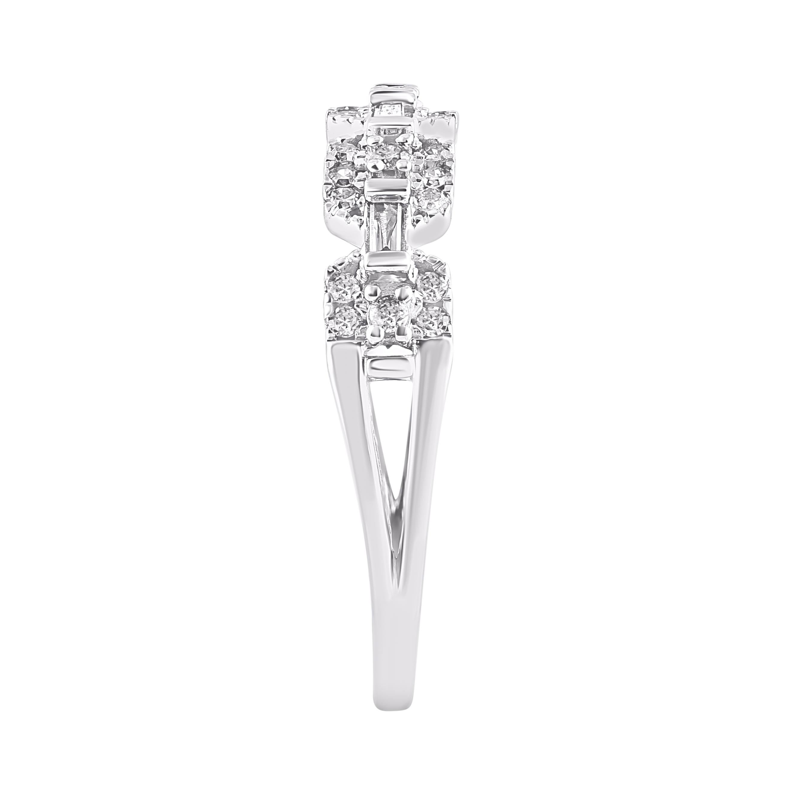 Mixed Cut TJD 0.22 Carat Round & Baguette Diamond 14 Karat White Gold Wedding Band Ring For Sale