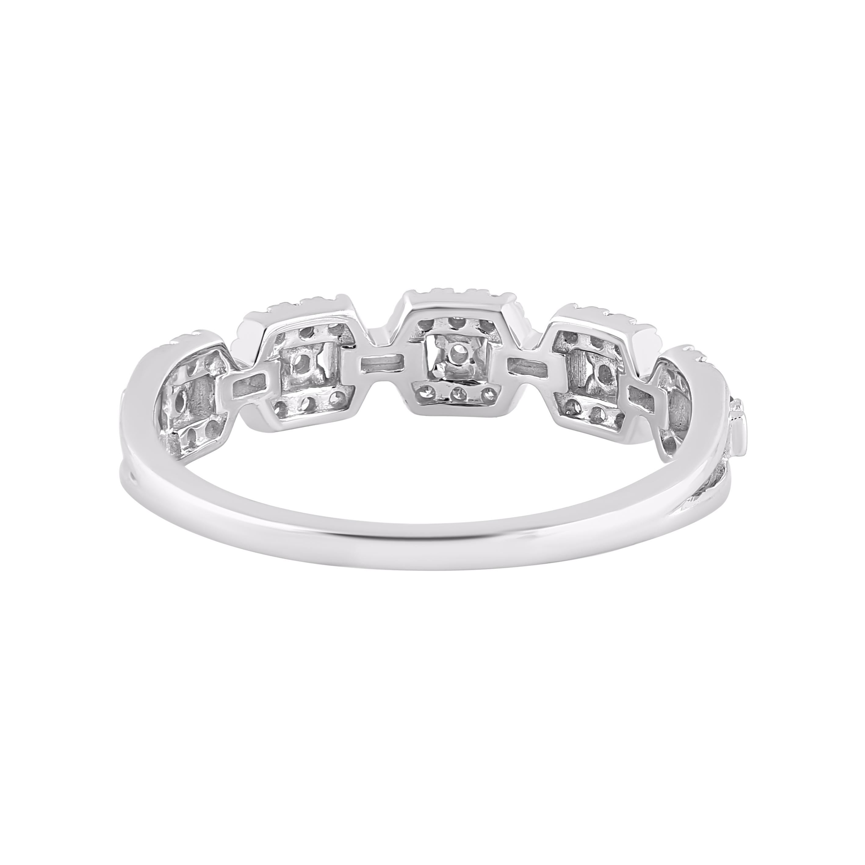 Women's TJD 0.22 Carat Round & Baguette Diamond 14 Karat White Gold Wedding Band Ring For Sale