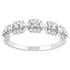 TJD 0.22 Carat Round & Baguette Diamond 14 Karat White Gold Wedding Band Ring