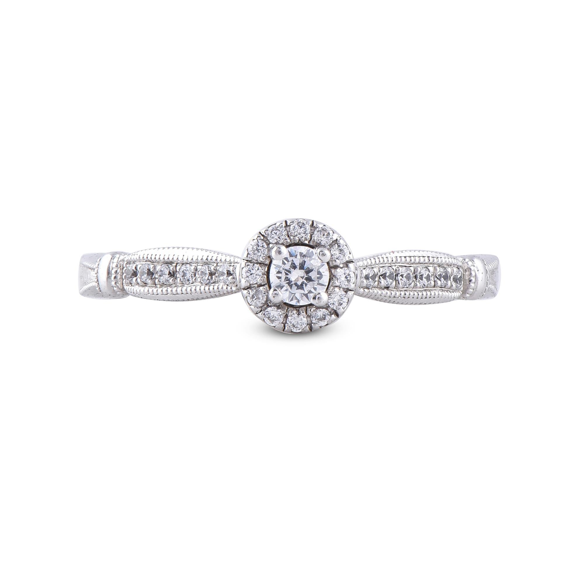 Round Cut TJD 0.22 Carat Round Diamond 14 Karat White Gold Halo Bridal Engagement Ring For Sale