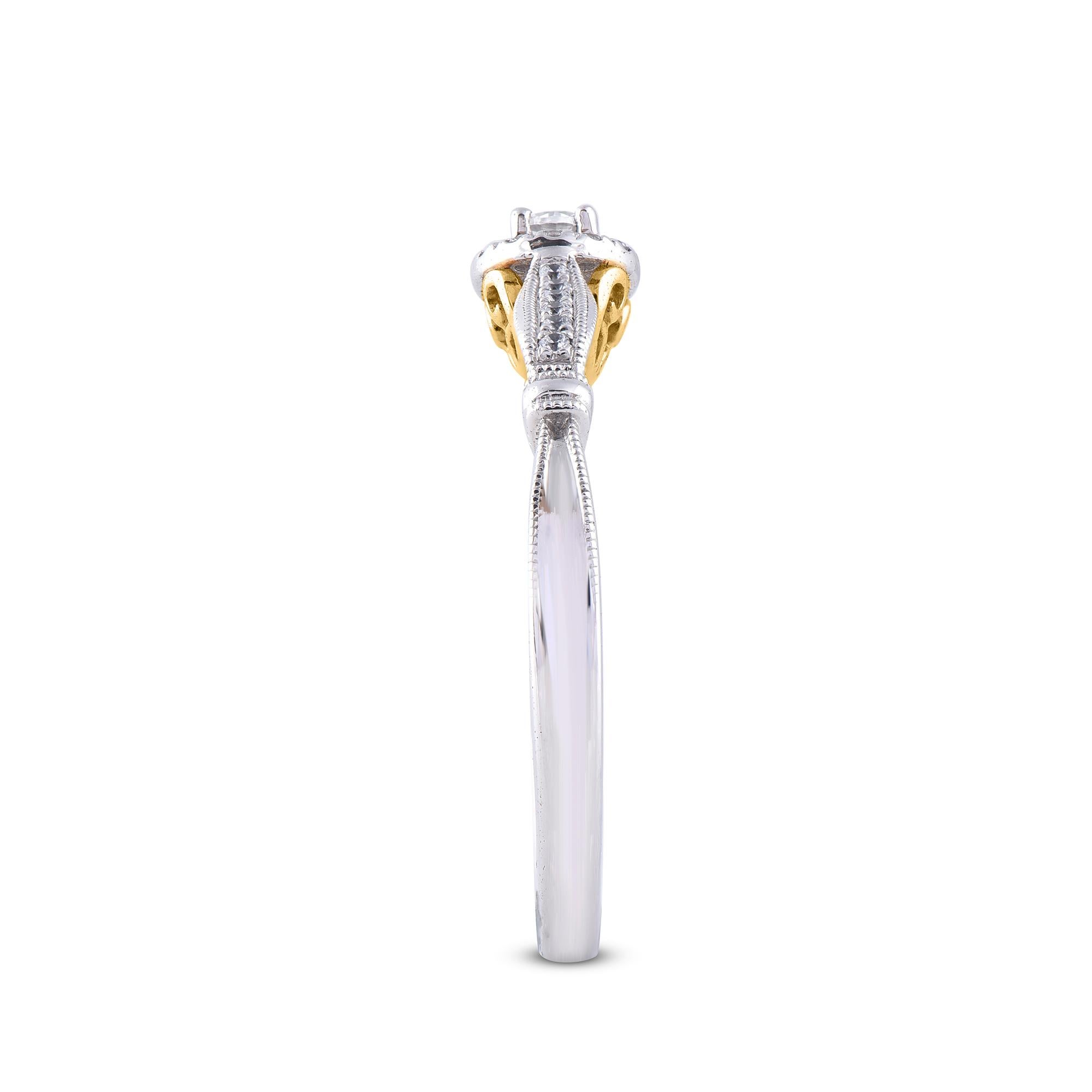 Round Cut TJD 0.22 Carat Round Diamond 14 Karat White Gold Halo Bridal Engagement Ring For Sale