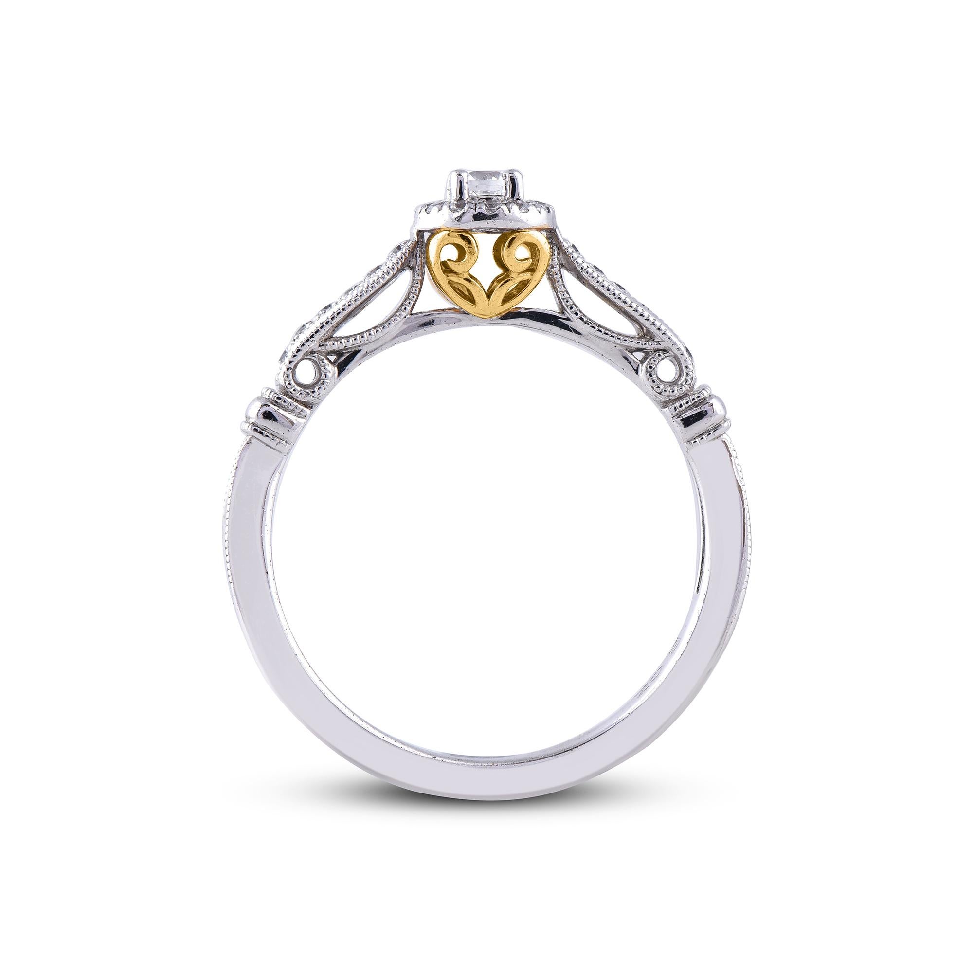 Women's TJD 0.22 Carat Round Diamond 14 Karat White Gold Halo Bridal Engagement Ring For Sale