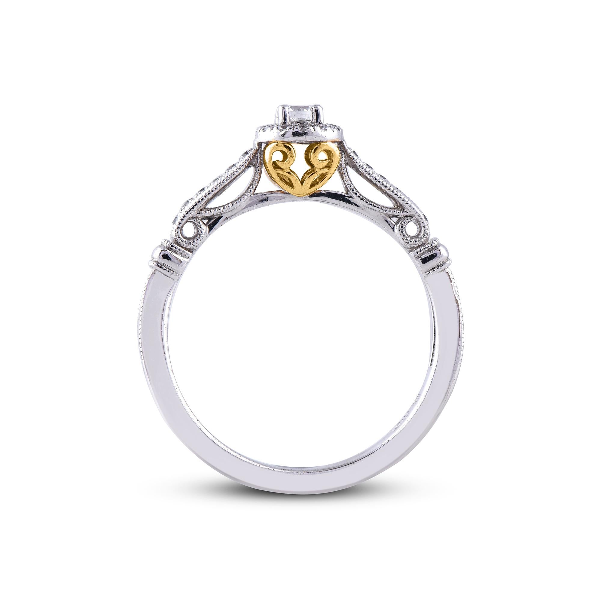 TJD 0.22 Carat Round Diamond 14 Karat White Gold Halo Bridal Engagement Ring In New Condition For Sale In New York, NY