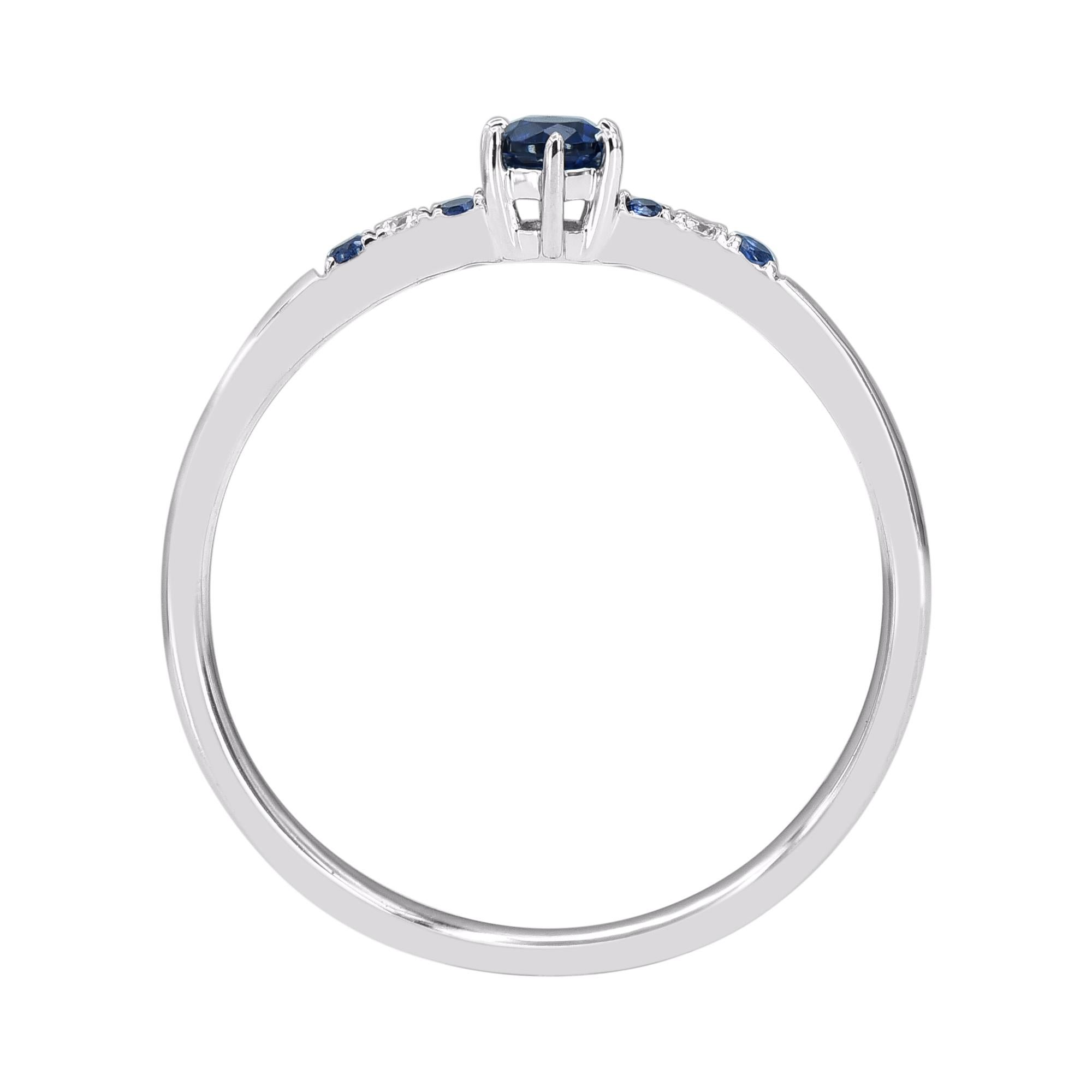 TJD 0.22 CT Zafiro Azul y Diamante Anillo de Aniversario de Oro Blanco 14KT Contemporáneo en venta